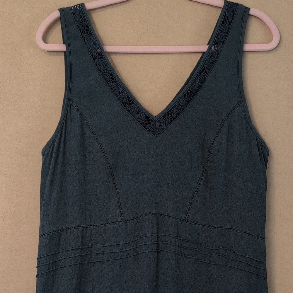 Navy V-Neck Dress Lace Detail